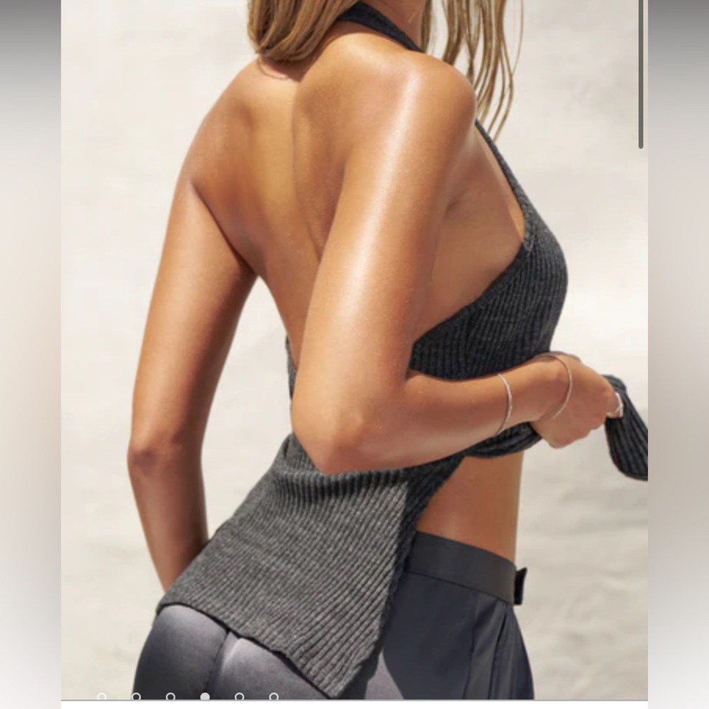 Joah Brown Rib Split Front Ink Luxe Knit Halter Tank XS - Picture 9 of 14